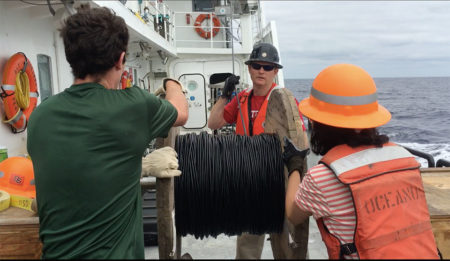 A group of us took turns hand-spooling 700 meters of cable back onto this reel as part of the packing up process. (Photo: Sarah Yang)