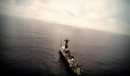 The Oceanus at sea via aerial drone. (Photo: Mark Booher's)